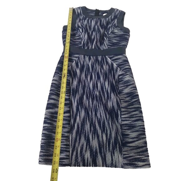Milly NY USA Women's Dress Blue White Leather Trim Geometric Knit Sheath Size 4 - Picture 10 of 16